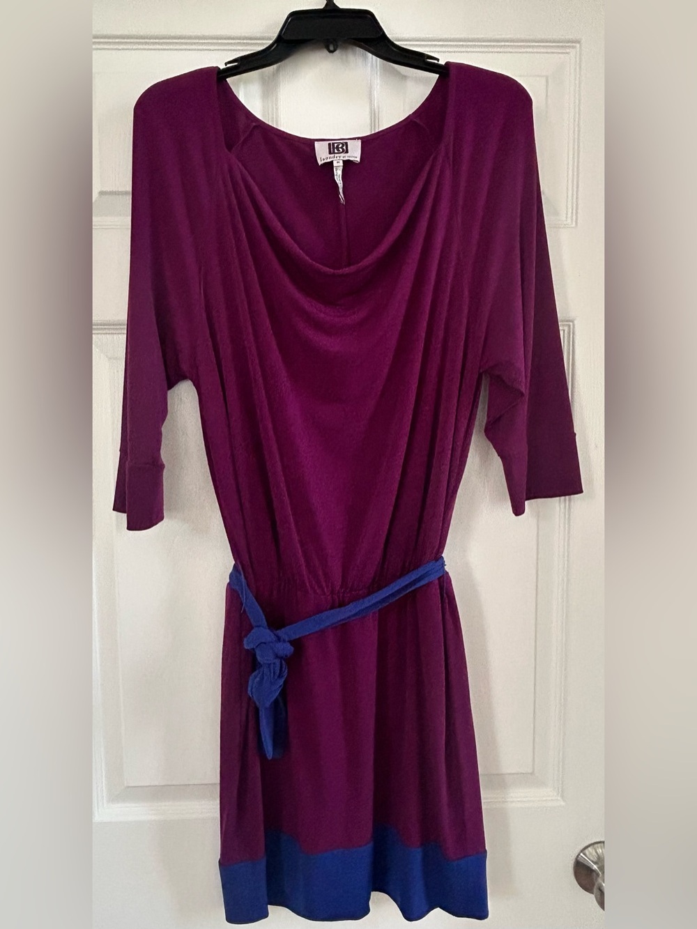 Laundry by Design Plum Midi Dress with Blue Tie Belt